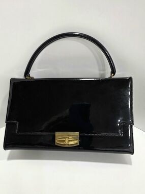 Vintage Black Patent Top-Handle Women's Bag with Gold Hardware By Richcraft